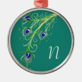 Art Deco Nouveau Peacock Feathers Swirl Silbernes Ornament (Vorne)