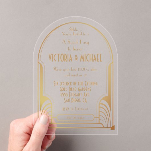 Art Deco Nouveau Speak Easy Party Gold & Black Acryleinladungen (Insitu (Handheld))