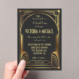 Art Deco Nouveau Speak Easy Party Gold & Black Acryleinladungen