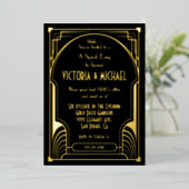 Art Deco Nouveau Speak Easy Party Gold & Black Folieneinladung (Stehend vorne)