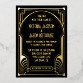 Art Deco Nouveau Wedding Gold & Black Wedding Folieneinladung (Vorderseite)