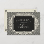 Art Deco Noveau Wedding Black Cream Dankeskarte (Vorne/Hinten)