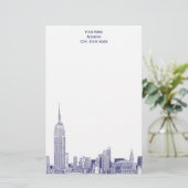 Art Deco NYC Skyline Etched 01 Stationery Blue Briefpapier (Stehend Vorderseite)