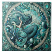Art Deco Ocean Mermaid Aqua Blue Coral Mosaic Cool Fliese (Vorderseite)