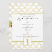 Art Deco Ocean Wave Gold Glitzer Seepferd Geburtst Einladung (Vorne/Hinten)