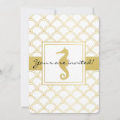 Art Deco Ocean Wave Gold Glitzer Seepferd Geburtst Einladung (Rückseite)
