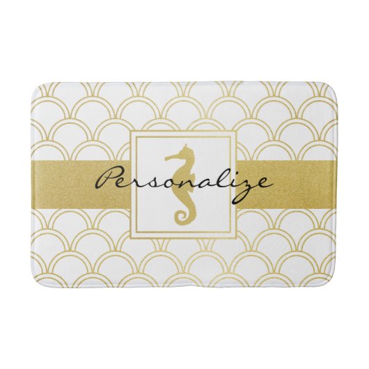 Art Deco Ocean Wave Gold Seepferd Beach House Badematte (Vorderseite)