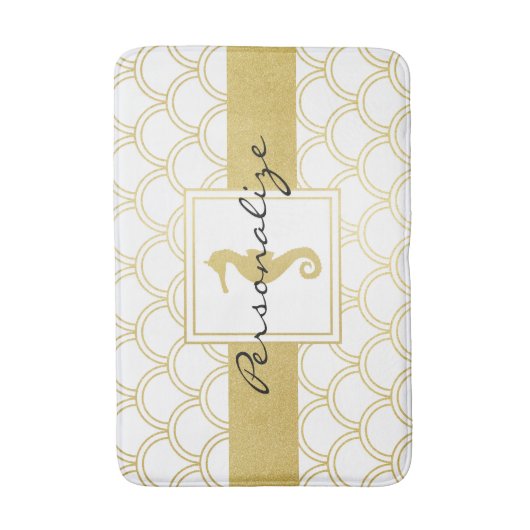 Art Deco Ocean Wave Gold Seepferd Beach House Badematte (Vorderseite Vertikal)