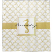 Art Deco Ocean Wave Gold Seepferd Beach House Duschvorhang (Vorderseite)