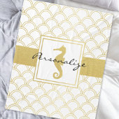 Art Deco Ocean Wave Gold Seepferd Beach House Fleecedecke