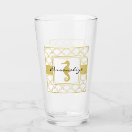 Art Deco Ocean Wave Gold Seepferd Beach House Pint Glas