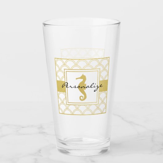 Art Deco Ocean Wave Gold Seepferd Beach House Pint Glas (Vorderseite)