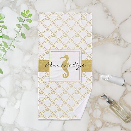 Art Deco Ocean Wave Patten Gold Glitzer Seepferd Badhandtuch Set