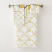 Art Deco Ocean Wave Patten Gold Glitzer Seepferd Badhandtuch Set (Insitu)