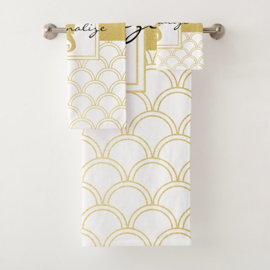 Art Deco Ocean Wave Patten Gold Glitzer Seepferd Badhandtuch Set (Insitu)