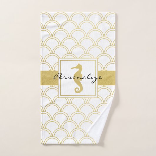 Art Deco Ocean Wave Patten Gold Glitzer Seepferd Badhandtuch Set (Handtuch)