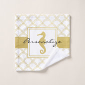 Art Deco Ocean Wave Patten Gold Glitzer Seepferd Badhandtuch Set (Waschlappen)