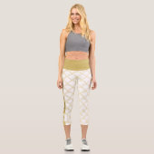 Art Deco Ocean Wave Patten Gold Glitzer Seepferd Capri Leggings (Vorderseite)