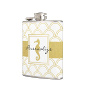 Art Deco Ocean Wave Patten Gold Glitzer Seepferd Flachmann (Links)