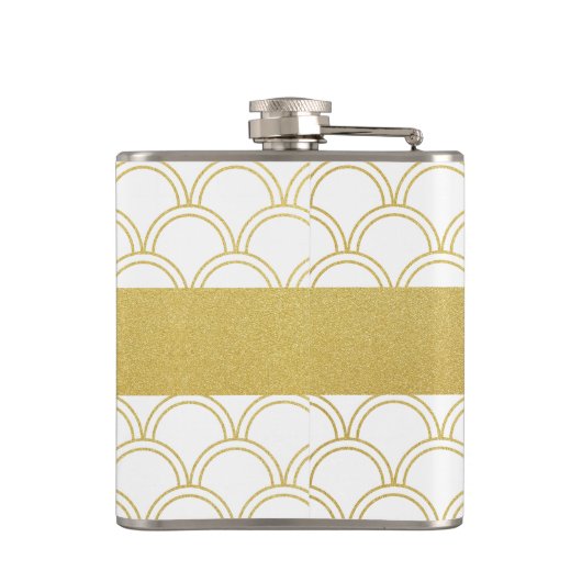 Art Deco Ocean Wave Patten Gold Glitzer Seepferd Flachmann (Rückseite)