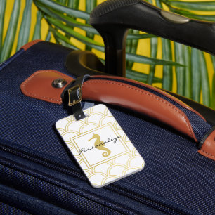 Art Deco Ocean Wave Patten Gold Glitzer Seepferd Gepäckanhänger