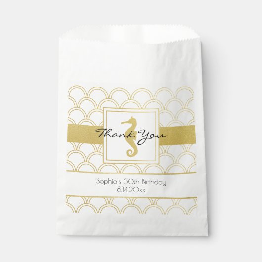 Art Deco Ocean Wave Patten Gold Glitzer Seepferd Geschenktütchen (Vorderseite)