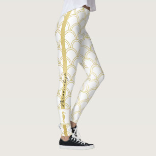 Art Deco Ocean Wave Patten Gold Glitzer Seepferd Leggings