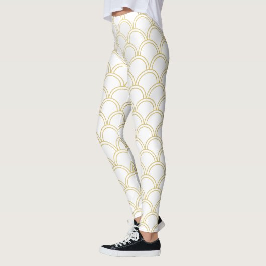 Art Deco Ocean Wave Patten Gold Glitzer Seepferd Leggings (Links)