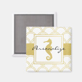Art Deco Ocean Wave Patten Gold Glitzer Seepferd Magnet (Vorderseite/Rückseite)