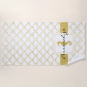 Art Deco Ocean Wave Patten Gold Glitzer Seepferd Strandtuch (Vorderseite)