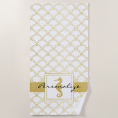 Art Deco Ocean Wave Patten Gold Glitzer Seepferd Strandtuch (Vorderseite)