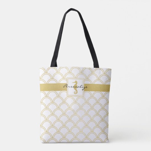 Art Deco Ocean Wave Patten Gold Glitzer Seepferd Tasche (Rückseite)