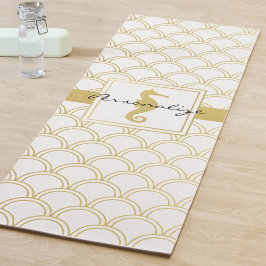 Art Deco Ocean Wave Patten Gold Glitzer Seepferd Yogamatte
