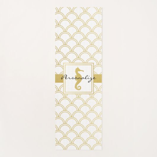 Art Deco Ocean Wave Patten Gold Glitzer Seepferd Yogamatte (Vorderseite)