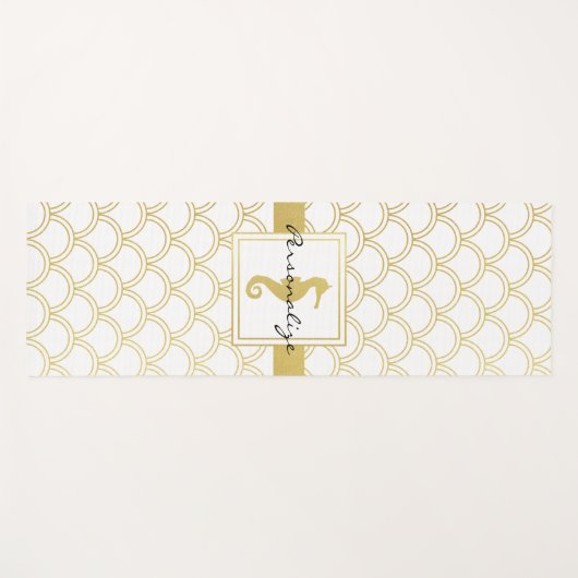Art Deco Ocean Wave Patten Gold Glitzer Seepferd Yogamatte (Vorderseite (Horizontal))
