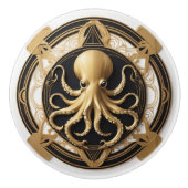 Art Deco Octopus Schwarz-weiß Gold Nautic Keramikknauf (Vorderseite)