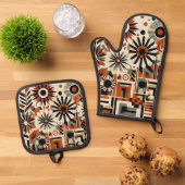 Art Deco Ofenhandschuh & Topflappen-Set (Oben Unten)