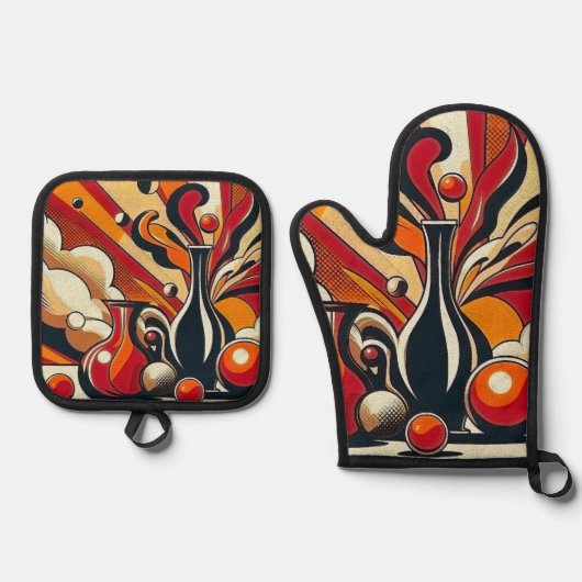 Art Deco Ofenhandschuh & Topflappen-Set (Vorderseite)