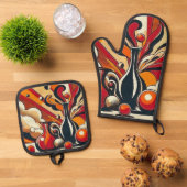 Art Deco Ofenhandschuh & Topflappen-Set (Oben Unten)