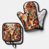 Art Deco Ofenhandschuh & Topflappen-Set (Vorderseite/Rückseite)