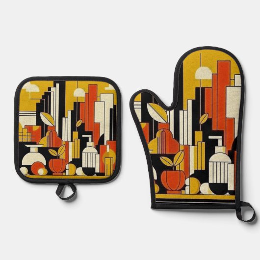 Art Deco Ofenhandschuh & Topflappen-Set (Vorderseite)
