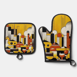 Art Deco Ofenhandschuh & Topflappen-Set