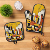 Art Deco Ofenhandschuh & Topflappen-Set (Oben Unten)