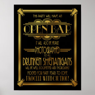 Art Deco Öffnen Bar Gold B/G Farbänderung Poster