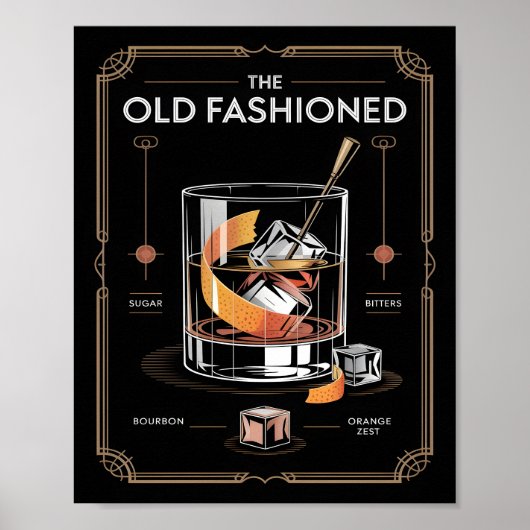 Art Deco Old Fashioned Cocktail Wall Poster (Vorne)