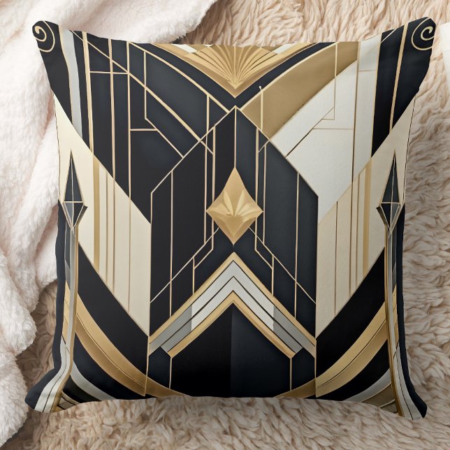 Art Deco old Gold Black Geometric tri Design Kissen (Von Creator hochgeladen)