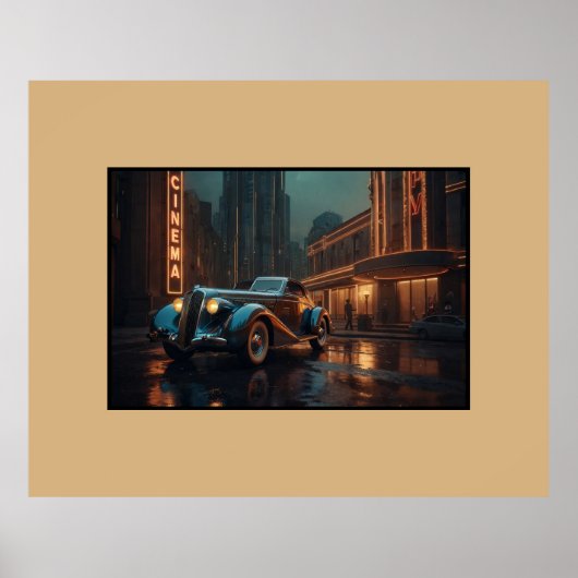 Art Deco Oldtimer am Kino Wandkunstposter Poster (Vorne)