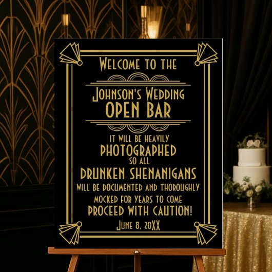 ART Deco Open Bar sign für Gatsby Party der 20er J Poster