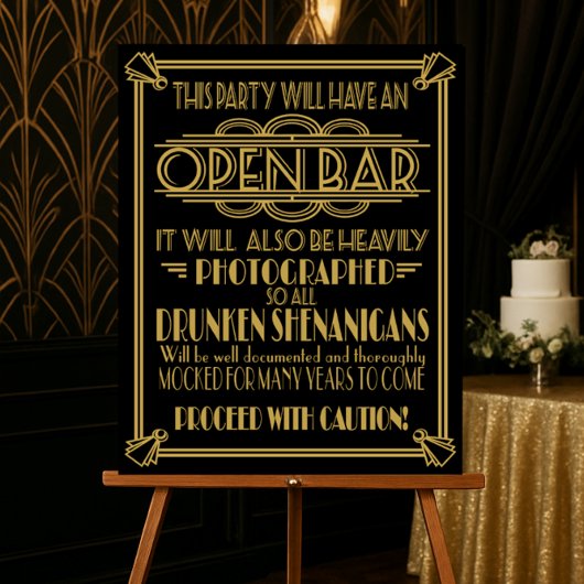 ART Deco Open Bar sign für Gatsby Party der 20er J Poster