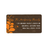 Art Deco Orange Blätter und Wirbel Erntedank Adressaufkleber (Vorne)